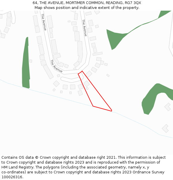 64, THE AVENUE, MORTIMER COMMON, READING, RG7 3QX: Location map and indicative extent of plot