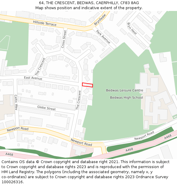 64, THE CRESCENT, BEDWAS, CAERPHILLY, CF83 8AG: Location map and indicative extent of plot