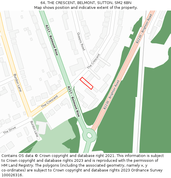 64, THE CRESCENT, BELMONT, SUTTON, SM2 6BN: Location map and indicative extent of plot