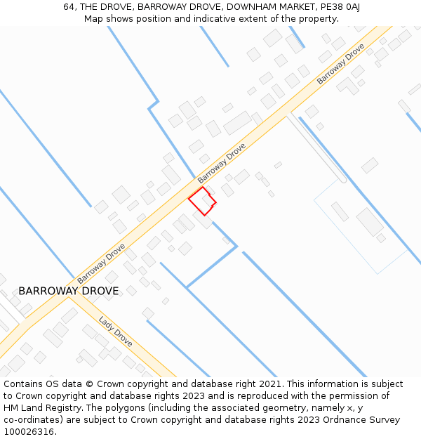 64, THE DROVE, BARROWAY DROVE, DOWNHAM MARKET, PE38 0AJ: Location map and indicative extent of plot