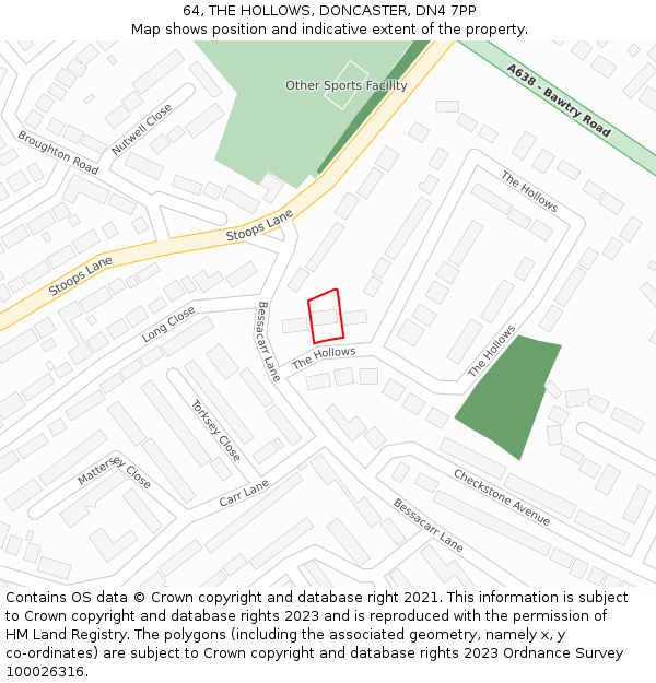 64, THE HOLLOWS, DONCASTER, DN4 7PP: Location map and indicative extent of plot