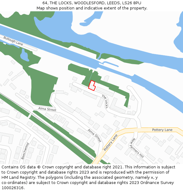 64, THE LOCKS, WOODLESFORD, LEEDS, LS26 8PU: Location map and indicative extent of plot