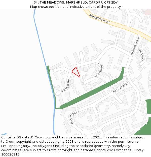 64, THE MEADOWS, MARSHFIELD, CARDIFF, CF3 2DY: Location map and indicative extent of plot
