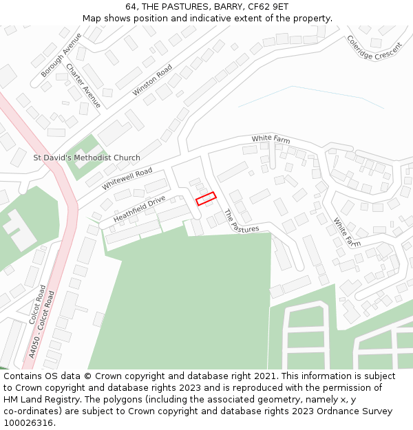 64, THE PASTURES, BARRY, CF62 9ET: Location map and indicative extent of plot