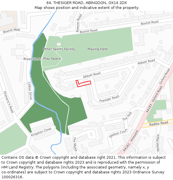 64, THESIGER ROAD, ABINGDON, OX14 2DX: Location map and indicative extent of plot