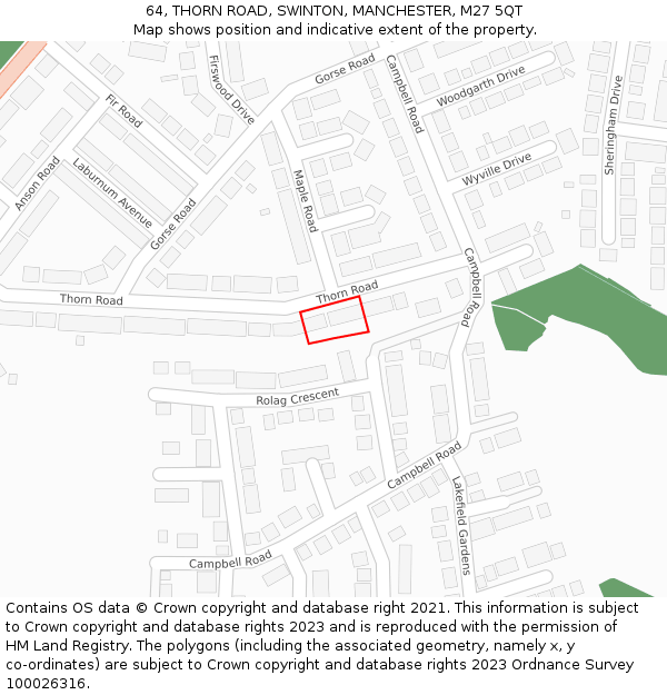 64, THORN ROAD, SWINTON, MANCHESTER, M27 5QT: Location map and indicative extent of plot