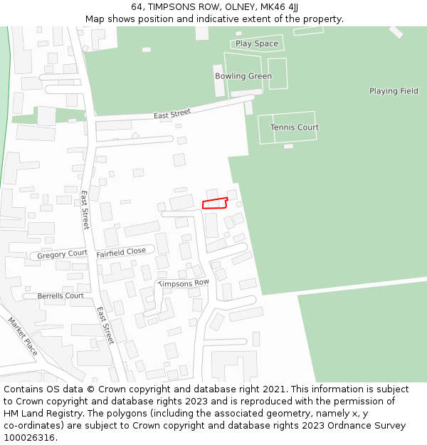 64, TIMPSONS ROW, OLNEY, MK46 4JJ: Location map and indicative extent of plot