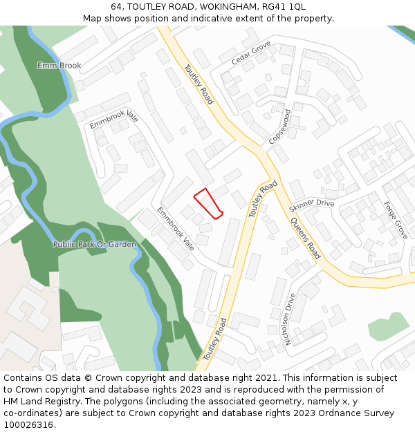 64, TOUTLEY ROAD, WOKINGHAM, RG41 1QL: Location map and indicative extent of plot