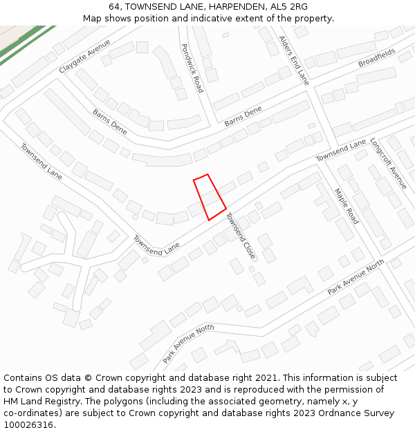 64, TOWNSEND LANE, HARPENDEN, AL5 2RG: Location map and indicative extent of plot