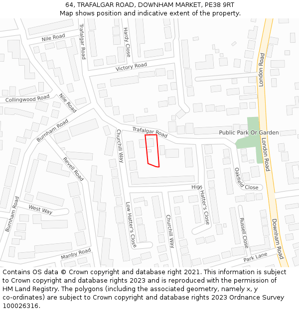 64, TRAFALGAR ROAD, DOWNHAM MARKET, PE38 9RT: Location map and indicative extent of plot