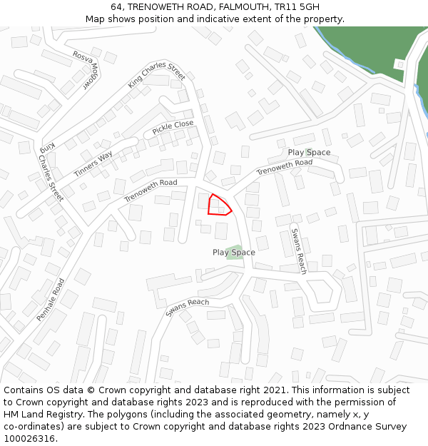 64, TRENOWETH ROAD, FALMOUTH, TR11 5GH: Location map and indicative extent of plot