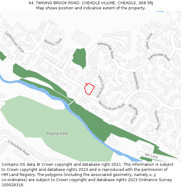 64, TWINING BROOK ROAD, CHEADLE HULME, CHEADLE, SK8 5RJ: Location map and indicative extent of plot