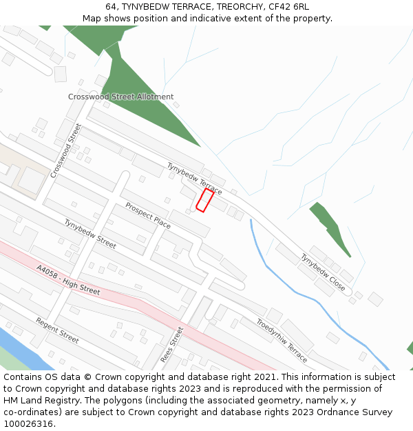 64, TYNYBEDW TERRACE, TREORCHY, CF42 6RL: Location map and indicative extent of plot