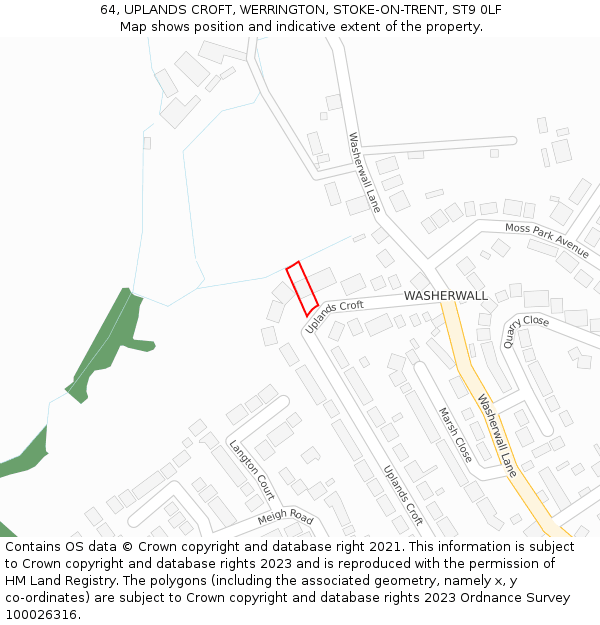 64, UPLANDS CROFT, WERRINGTON, STOKE-ON-TRENT, ST9 0LF: Location map and indicative extent of plot