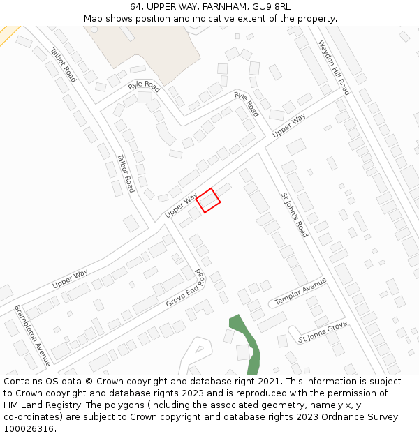 64, UPPER WAY, FARNHAM, GU9 8RL: Location map and indicative extent of plot