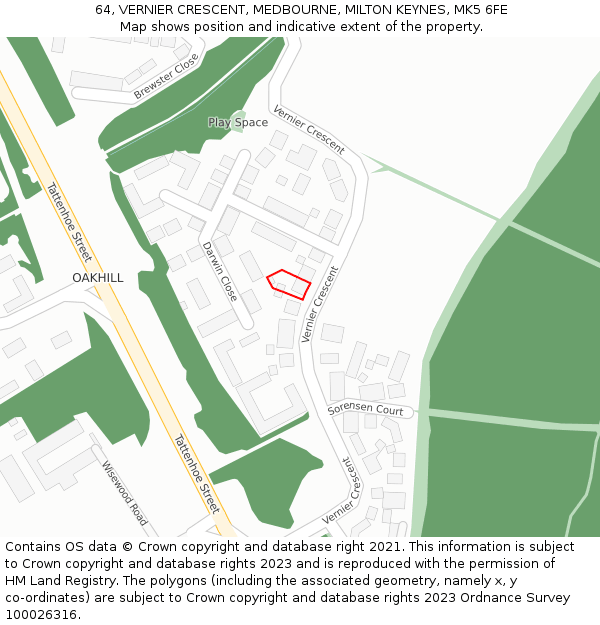 64, VERNIER CRESCENT, MEDBOURNE, MILTON KEYNES, MK5 6FE: Location map and indicative extent of plot