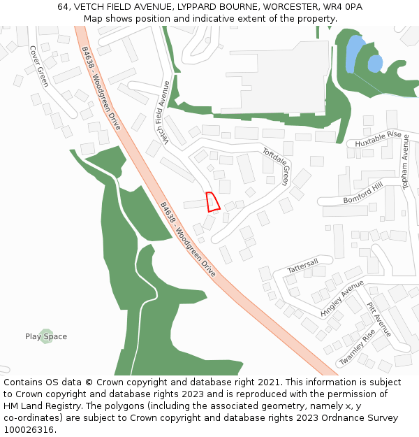 64, VETCH FIELD AVENUE, LYPPARD BOURNE, WORCESTER, WR4 0PA: Location map and indicative extent of plot