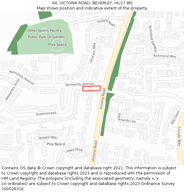 64, VICTORIA ROAD, BEVERLEY, HU17 8PJ: Location map and indicative extent of plot