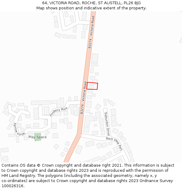 64, VICTORIA ROAD, ROCHE, ST AUSTELL, PL26 8JG: Location map and indicative extent of plot