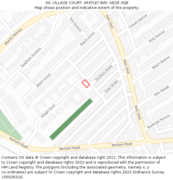 64, VILLAGE COURT, WHITLEY BAY, NE26 3QB: Location map and indicative extent of plot