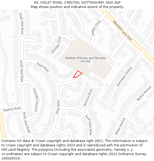 64, VIOLET ROAD, CARLTON, NOTTINGHAM, NG4 3QP: Location map and indicative extent of plot