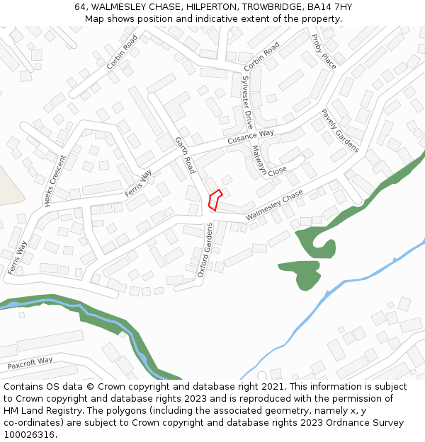 64, WALMESLEY CHASE, HILPERTON, TROWBRIDGE, BA14 7HY: Location map and indicative extent of plot
