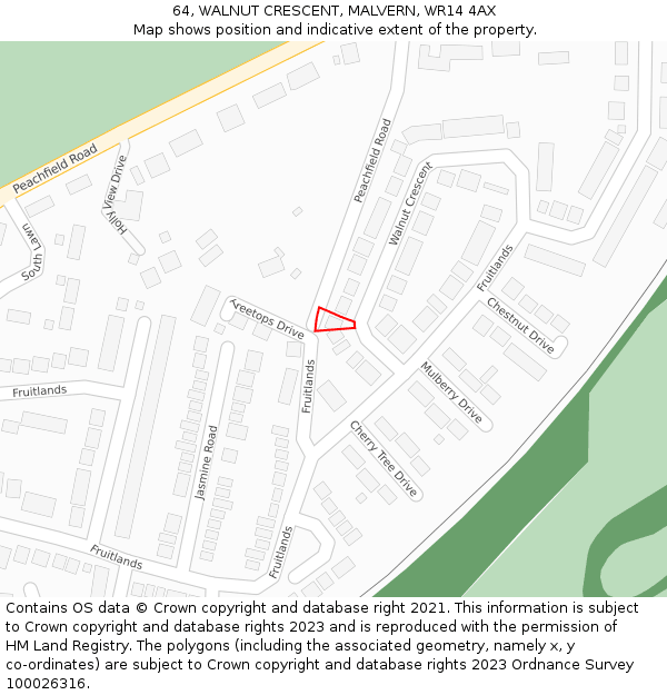 64, WALNUT CRESCENT, MALVERN, WR14 4AX: Location map and indicative extent of plot