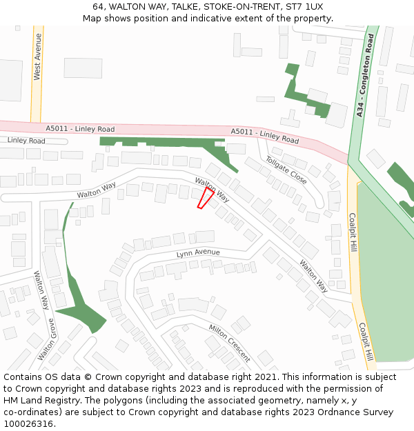 64, WALTON WAY, TALKE, STOKE-ON-TRENT, ST7 1UX: Location map and indicative extent of plot
