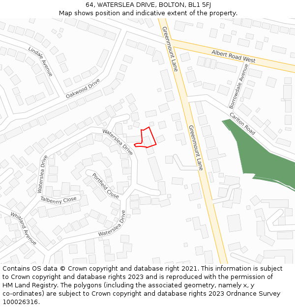 64, WATERSLEA DRIVE, BOLTON, BL1 5FJ: Location map and indicative extent of plot