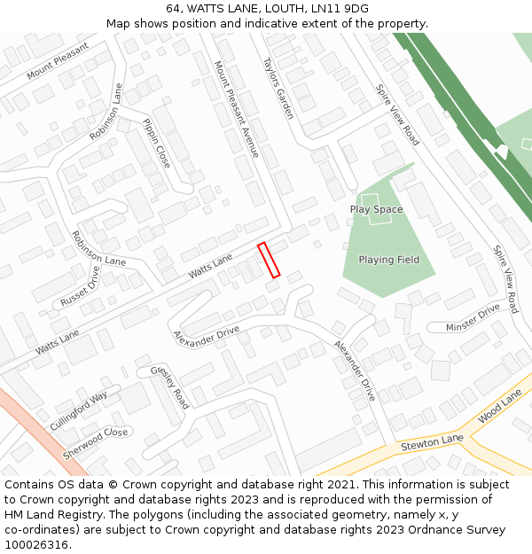 64, WATTS LANE, LOUTH, LN11 9DG: Location map and indicative extent of plot