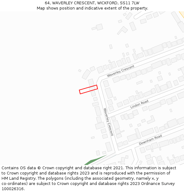 64, WAVERLEY CRESCENT, WICKFORD, SS11 7LW: Location map and indicative extent of plot