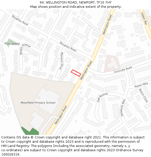 64, WELLINGTON ROAD, NEWPORT, TF10 7HY: Location map and indicative extent of plot