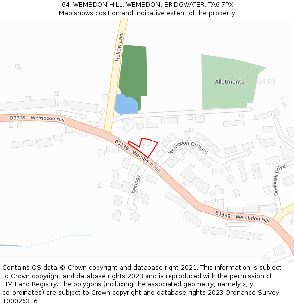 64, WEMBDON HILL, WEMBDON, BRIDGWATER, TA6 7PX: Location map and indicative extent of plot