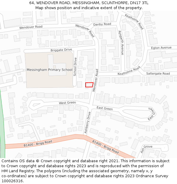 64, WENDOVER ROAD, MESSINGHAM, SCUNTHORPE, DN17 3TL: Location map and indicative extent of plot