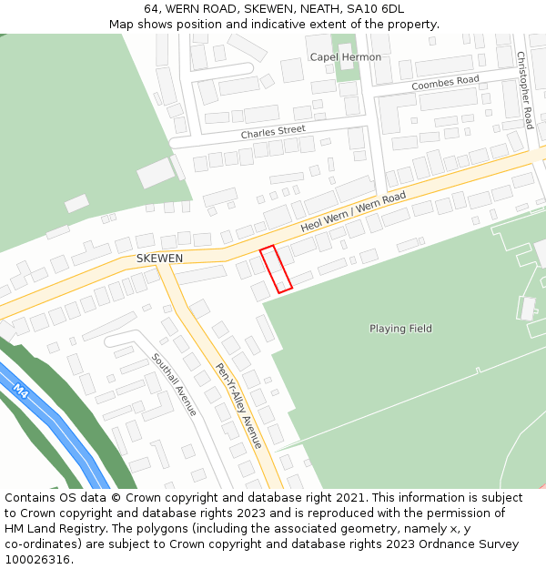 64, WERN ROAD, SKEWEN, NEATH, SA10 6DL: Location map and indicative extent of plot