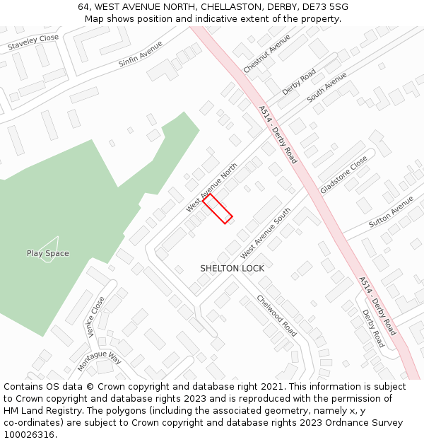 64, WEST AVENUE NORTH, CHELLASTON, DERBY, DE73 5SG: Location map and indicative extent of plot