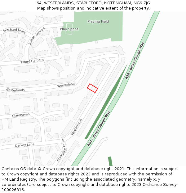 64, WESTERLANDS, STAPLEFORD, NOTTINGHAM, NG9 7JG: Location map and indicative extent of plot