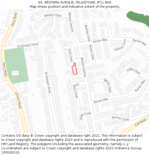 64, WESTERN AVENUE, FELIXSTOWE, IP11 9NX: Location map and indicative extent of plot