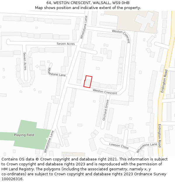 64, WESTON CRESCENT, WALSALL, WS9 0HB: Location map and indicative extent of plot