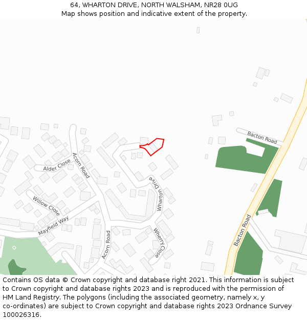 64, WHARTON DRIVE, NORTH WALSHAM, NR28 0UG: Location map and indicative extent of plot