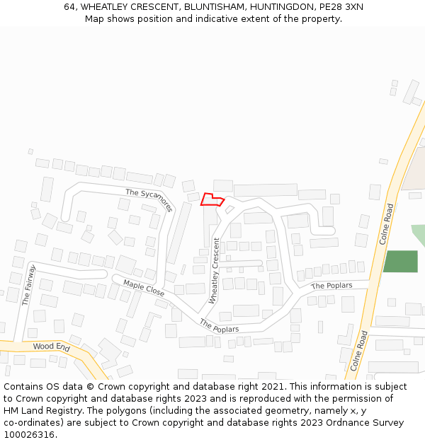 64, WHEATLEY CRESCENT, BLUNTISHAM, HUNTINGDON, PE28 3XN: Location map and indicative extent of plot