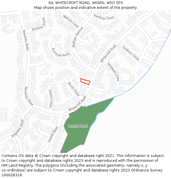 64, WHITECROFT ROAD, WIGAN, WN3 5PS: Location map and indicative extent of plot