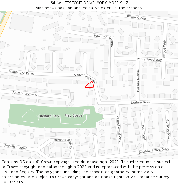 64, WHITESTONE DRIVE, YORK, YO31 9HZ: Location map and indicative extent of plot
