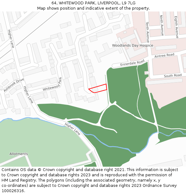 64, WHITEWOOD PARK, LIVERPOOL, L9 7LG: Location map and indicative extent of plot