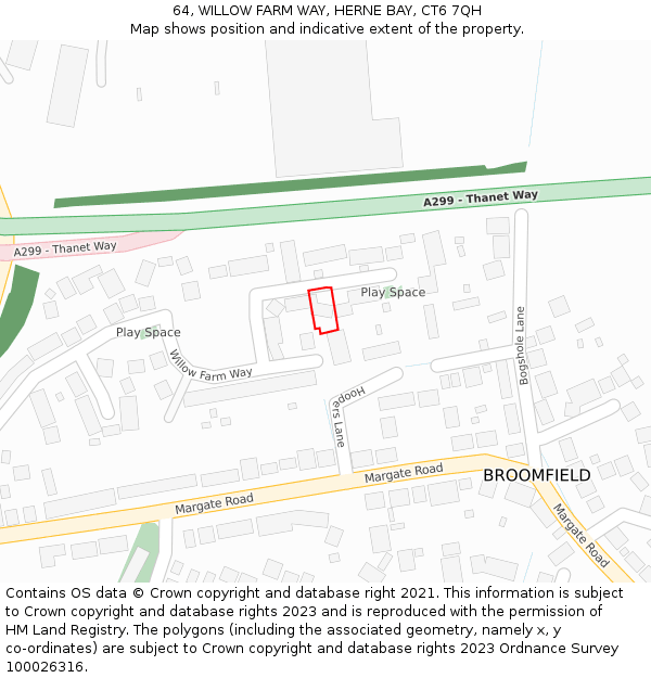 64, WILLOW FARM WAY, HERNE BAY, CT6 7QH: Location map and indicative extent of plot