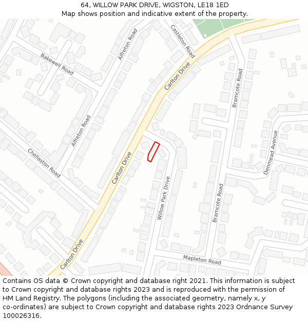 64, WILLOW PARK DRIVE, WIGSTON, LE18 1ED: Location map and indicative extent of plot