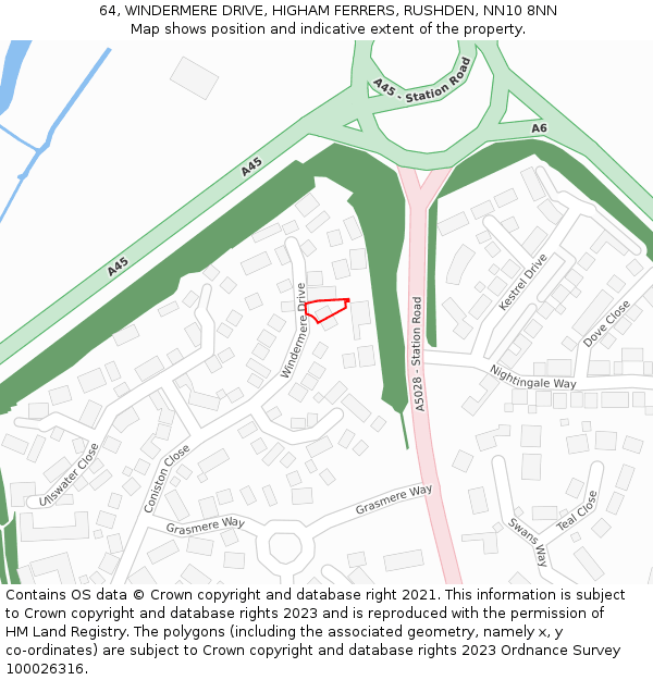 64, WINDERMERE DRIVE, HIGHAM FERRERS, RUSHDEN, NN10 8NN: Location map and indicative extent of plot
