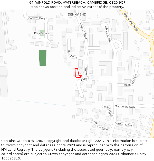 64, WINFOLD ROAD, WATERBEACH, CAMBRIDGE, CB25 9QF: Location map and indicative extent of plot