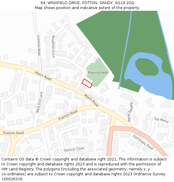 64, WINGFIELD DRIVE, POTTON, SANDY, SG19 2GQ: Location map and indicative extent of plot