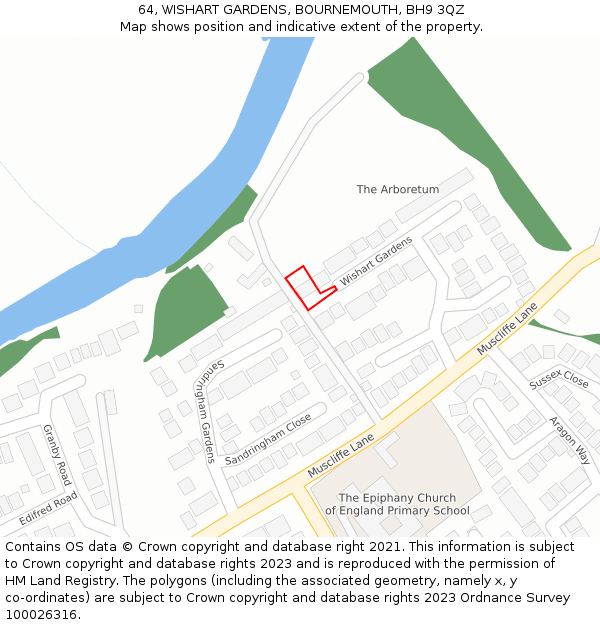 64, WISHART GARDENS, BOURNEMOUTH, BH9 3QZ: Location map and indicative extent of plot